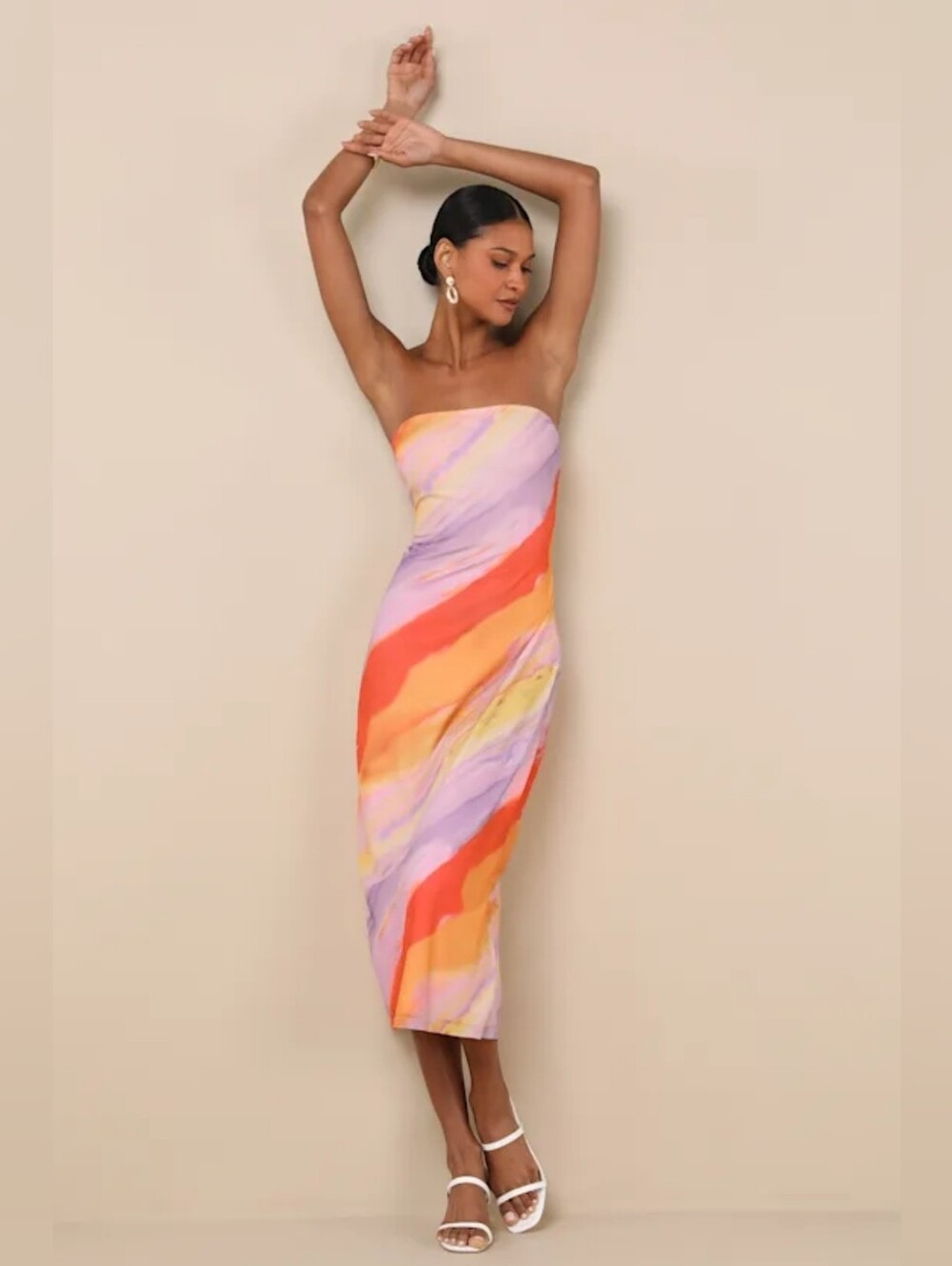 NWT Lulus Jaylah Lavender Multi Mesh Strapless Midi Dres XS